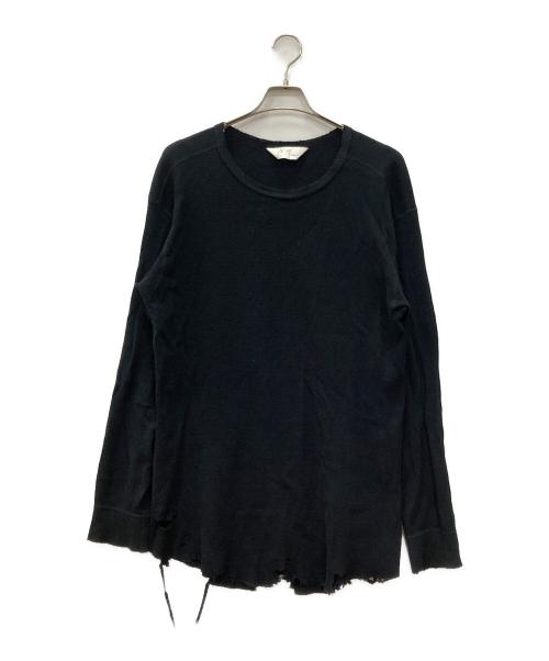 ANCELLM（アンセルム）ANCELLM (アンセルム) DAMAGE WAFFLE CREW LS T-SHIRT ブラック サイズ:3の古着・服飾アイテム