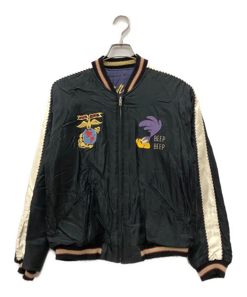 東洋エンタープライズ（トウヨウエンタープライズ）東洋エンタープライズ (トウヨウエンタープライズ) LOONY TUNES (ルーニー・テューンズ) ACETATE QUILT SOUVENIR JACKET ブラック×パープル サイズ:Mの古着・服飾アイテム