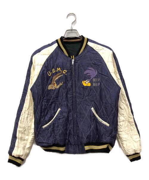 東洋エンタープライズ（トウヨウエンタープライズ）東洋エンタープライズ (トウヨウエンタープライズ) LOONY TUNES (ルーニー・テューンズ) ACETATE QUILT SOUVENIR JACKET ブラック×パープル サイズ:Mの古着・服飾アイテム