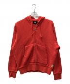 stussyステューシー）の古着「DOUBLE LAYER WAFFLE ZIP HOODIE」｜レッド