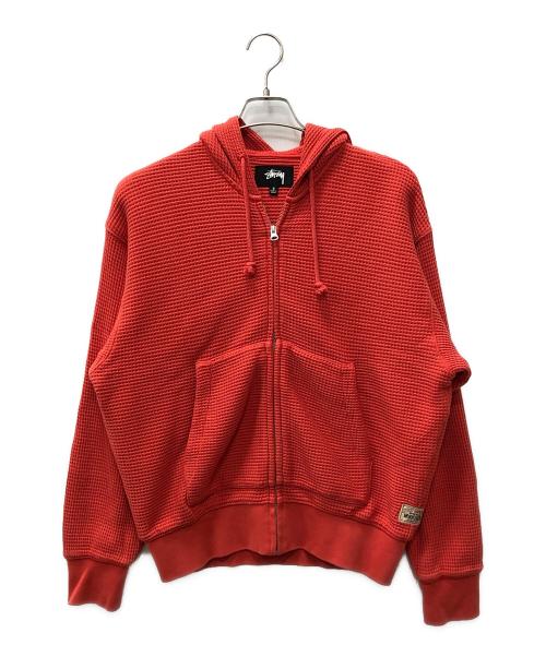 stussy（ステューシー）stussy (ステューシー) DOUBLE LAYER WAFFLE ZIP HOODIE レッド サイズ:Sの古着・服飾アイテム
