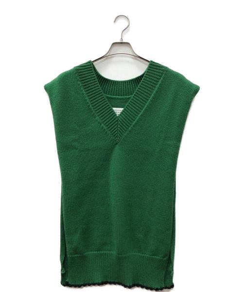 Maison Margiela（メゾンマルジェラ）Maison Margiela (メゾンマルジェラ) タバードVネック トップス カシミヤ混ウール ジレ グリーン サイズ:Sの古着・服飾アイテム