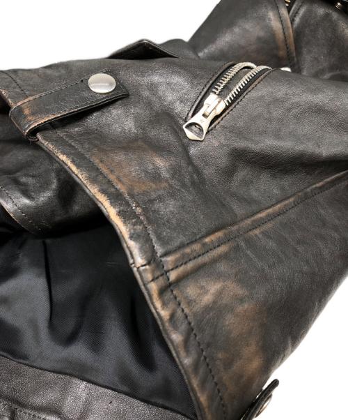 GOLDEN GOOSE（ゴールデングース）GOLDEN GOOSE (ゴールデングース) DEUXIEME CLASSE (ドゥーズィエム クラス) 別注 ユーズド加工ダブルライダースジャケット ブラック サイズ:Sの古着・服飾アイテム