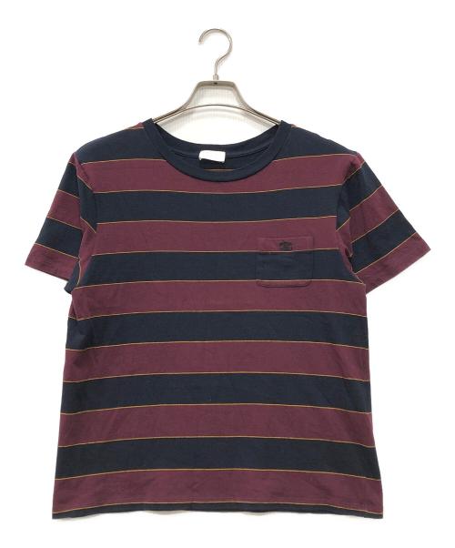 CELINE（セリーヌ）CELINE (セリーヌ) トリオンフストライプレギュラーTシャツ ワインレッド サイズ:Mの古着・服飾アイテム