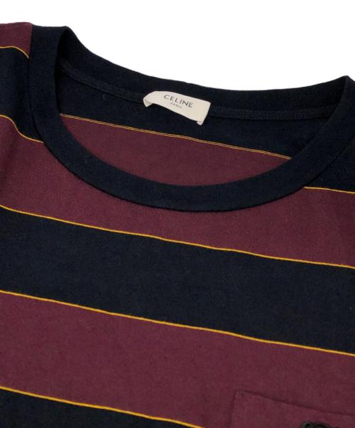CELINE（セリーヌ）CELINE (セリーヌ) トリオンフストライプレギュラーTシャツ ワインレッド サイズ:Mの古着・服飾アイテム