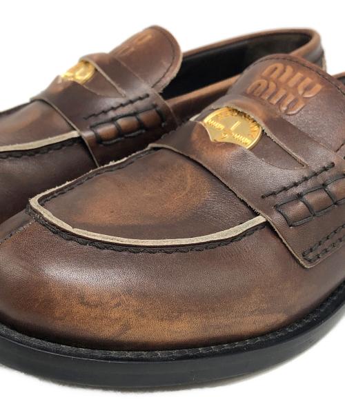 MIU MIU（ミュウミュウ）MIU MIU (ミュウミュウ) レザーペニーローファー ブラウン サイズ:36の古着・服飾アイテム