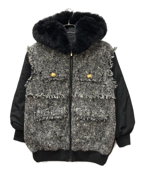 Diagram（ダイアグラム）Diagram (ダイアグラム) ツイード ダウンジャケット ブラック サイズ:36の古着・服飾アイテム