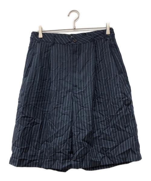 stussy（ステューシー）stussy (ステューシー) VOLUME PLEATED SHORT WRINKLED STRIPE ネイビー サイズ:28の古着・服飾アイテム