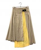 TOGA PULLAトーガ プルラ）の古着「バックルベルトプリーツスカート」｜ベージュ×イエロー