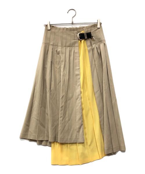 TOGA PULLA（トーガ プルラ）TOGA PULLA (トーガ プルラ) バックルベルトプリーツスカート ベージュ×イエロー サイズ:34の古着・服飾アイテム