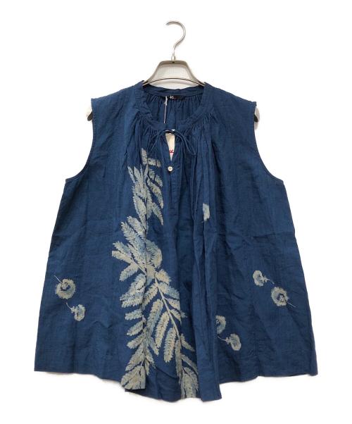 45R（フォーティファイブ・アール）45R (フォーティファイブ・アール) 藍染リネンブラウス インディゴの古着・服飾アイテム