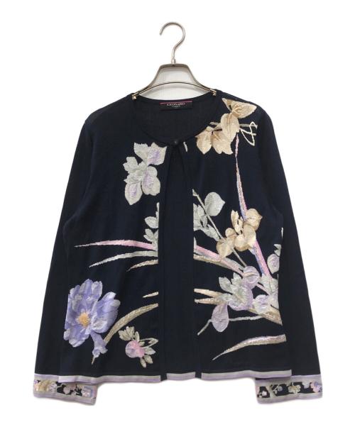 LAONARD（レオナード）LAONARD (レオナード) 花柄刺繍カーディガン ネイビー サイズ:LLの古着・服飾アイテム