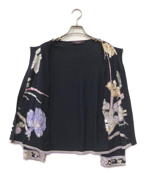 LAONARD（レオナード）LAONARD (レオナード) 花柄刺繍カーディガン ネイビー サイズ:LLの古着・服飾アイテム
