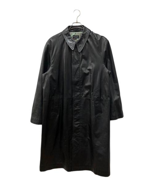 Paul Smith COLLECTION（ポールスミス コレクション）Paul Smith COLLECTION (ポールスミス コレクション) カウレザー比翼ステンカラーコート ブラック サイズ:Lの古着・服飾アイテム