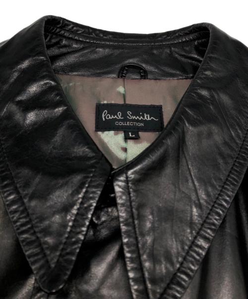 Paul Smith COLLECTION（ポールスミス コレクション）Paul Smith COLLECTION (ポールスミス コレクション) カウレザー比翼ステンカラーコート ブラック サイズ:Lの古着・服飾アイテム