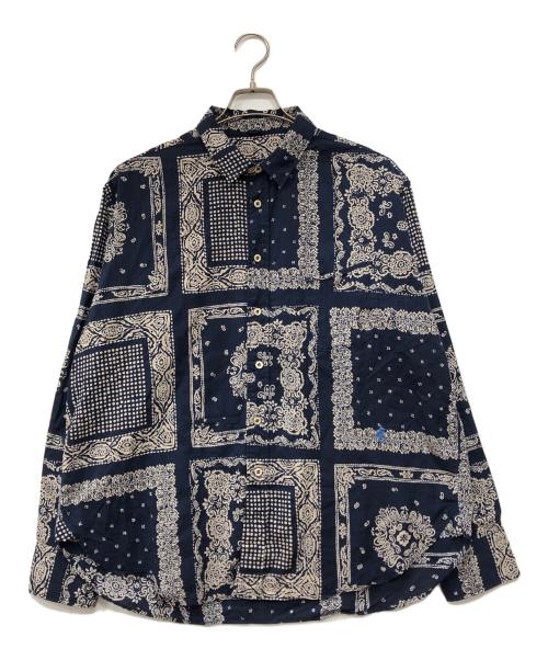 45R（フォーティファイブ・アール）45R (フォーティファイブ・アール) バンダナミックスプリントの908オーシャンちび襟シャツ ネイビー サイズ:下記参照の古着・服飾アイテム