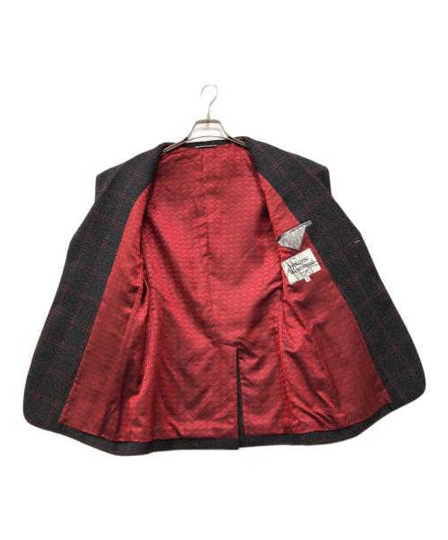 Vivienne Westwood man（ヴィヴィアン ウェストウッド マン）Vivienne Westwood man (ヴィヴィアン ウェストウッド マン) 裏地オーブテーラードジャケット グレー×レッド サイズ:48の古着・服飾アイテム