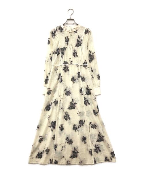 FRAY ID（フレイ アイディー）FRAY ID (フレイ アイディー) カットジャガードシフォンフレアワンピース ベージュの古着・服飾アイテム