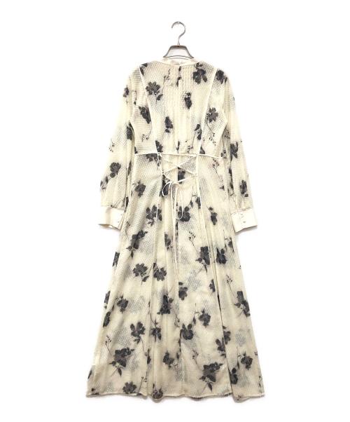 FRAY ID（フレイ アイディー）FRAY ID (フレイ アイディー) カットジャガードシフォンフレアワンピース ベージュの古着・服飾アイテム