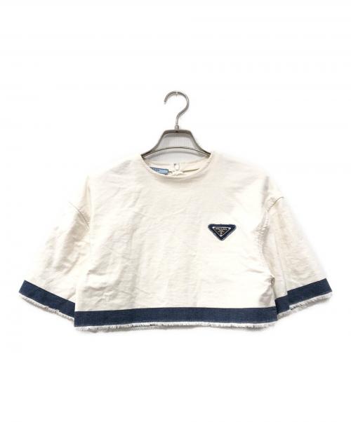 PRADA（プラダ）PRADA (プラダ) プレートセルビッチデニムクロップドブラウス ホワイト サイズ:36の古着・服飾アイテム