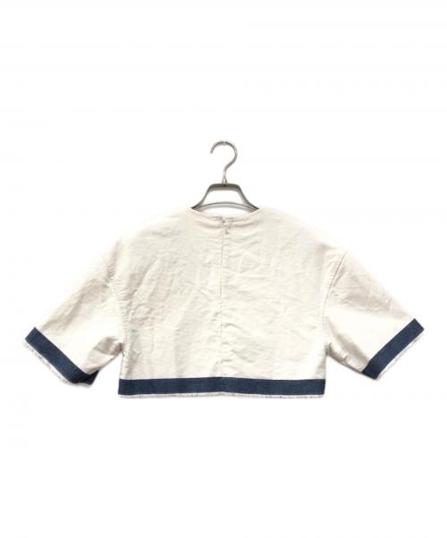 PRADA（プラダ）PRADA (プラダ) プレートセルビッチデニムクロップドブラウス ホワイト サイズ:36の古着・服飾アイテム