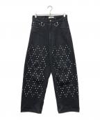 KIDILLキディル）の古着「Denim Pants with Studded Decoration」｜ブラック