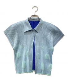 PLEATS PLEASE（プリーツプリーズ）の古着「ドットプリーツ半袖シャツ」｜ブルー