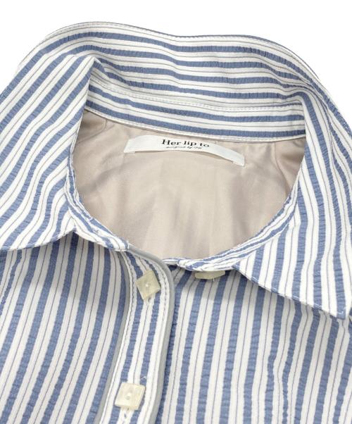 HER LIP TO（ハーリップトゥ）Her lip to (ハーリップトゥ) Volume Sleeve Stripe Dress ネイビー サイズ:Sの古着・服飾アイテム