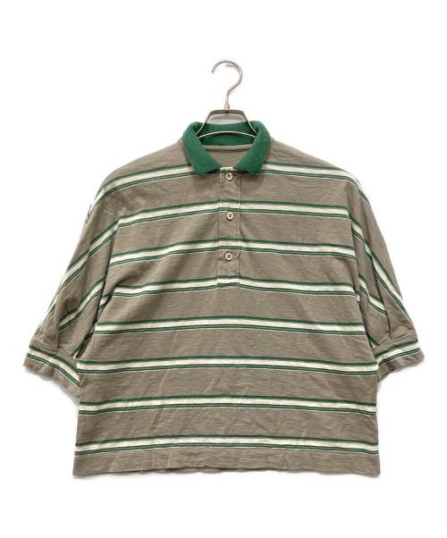 45rpm（45アールピーエム）45rpm (45アールピーエム) ボーダー天竺のドルマンポロシャツ グリーンの古着・服飾アイテム
