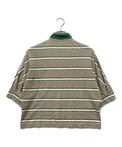 45rpm（45アールピーエム）45rpm (45アールピーエム) ボーダー天竺のドルマンポロシャツ グリーンの古着・服飾アイテム