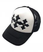 SUPPLIERサプライヤー）の古着「Cross Leather Patch Mesh Cap」｜ブラック×ホワイト