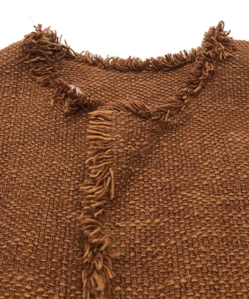 45R（フォーティファイブ・アール）45R (フォーティファイブ・アール) フリンジ付ノーカラージャケット ブラウン サイズ:2の古着・服飾アイテム