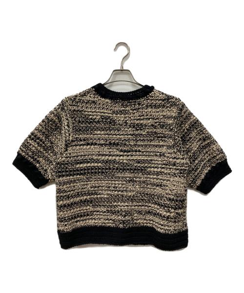 CLANE（クラネ）CLANE (クラネ) DOT LINE HALF SLEEVE KNIT CARDIGAN ベージュ×ブラック サイズ:1の古着・服飾アイテム