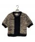 CLANE（クラネ）の古着「DOT LINE HALF SLEEVE KNIT CARDIGAN」｜ベージュ×ブラック