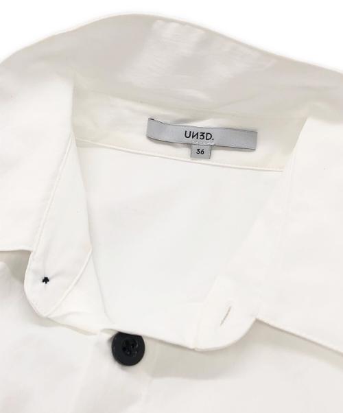 UN3D.（アンスリード）UN3D. (アンスリード) ローギャザーフレアシャツワンピース ホワイト サイズ:36の古着・服飾アイテム