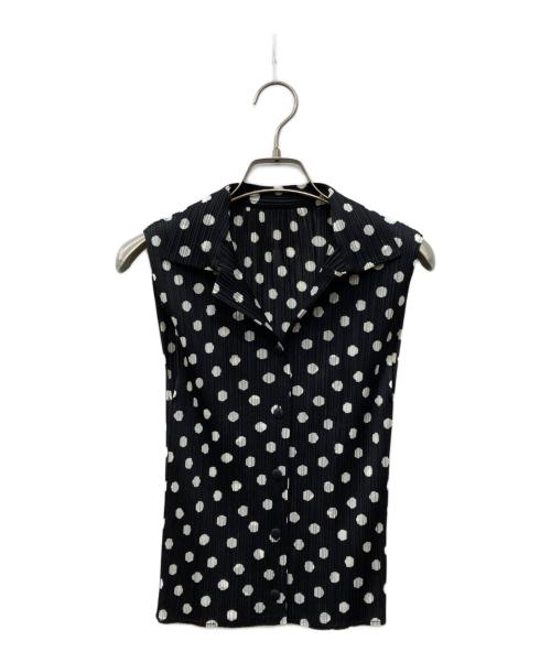 PLEATS PLEASE（プリーツプリーズ）PLEATS PLEASE (プリーツプリーズ) ドットパターンノースリーブブラウス ブラック サイズ:3の古着・服飾アイテム