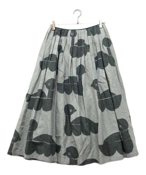 mina perhonen（ミナ ペルホネン）mina perhonen (ミナ ペルホネン) sea birds リネンタックスカート グレー サイズ:38の古着・服飾アイテム