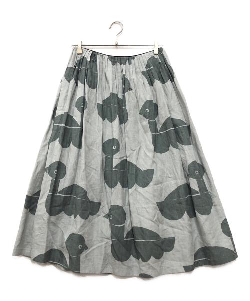 mina perhonen（ミナ ペルホネン）mina perhonen (ミナ ペルホネン) sea birds リネンタックスカート グレー サイズ:38の古着・服飾アイテム