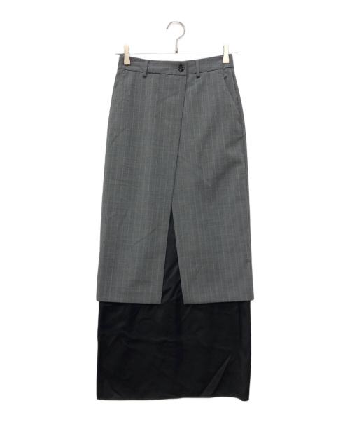 MM6 Maison Margiela（エムエムシックスメゾンマルジェラ）MM6 Maison Margiela (エムエムシックスメゾンマルジェラ) ラップスカート付ストライプロングスカート グレー サイズ:36の古着・服飾アイテム