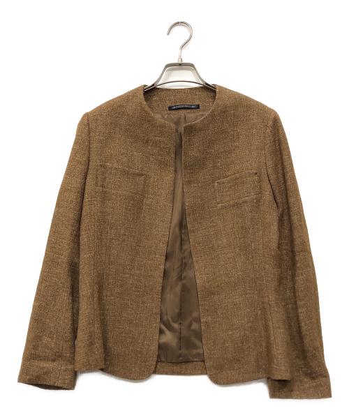 YOHJI YAMAMOTO（ヨウジヤマモト）YOHJI YAMAMOTO (ヨウジヤマモト) ノーカラー ショート ジャケット ブラウン サイズ:XSの古着・服飾アイテム