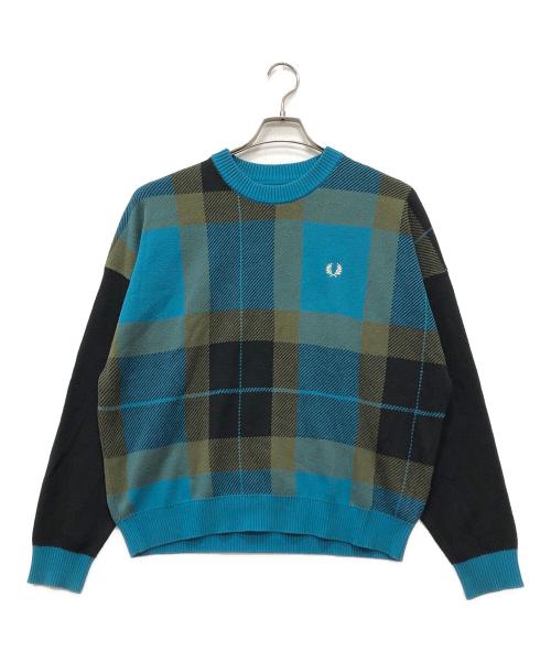 FRED PERRY（フレッドペリー）FRED PERRY (フレッドペリー) RAY BEAMS (レイ ビームス) タータンチェック ニット ブルー サイズ:6の古着・服飾アイテム