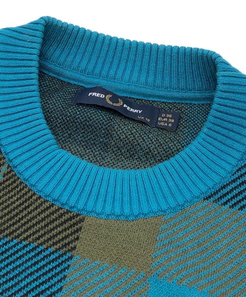 FRED PERRY（フレッドペリー）FRED PERRY (フレッドペリー) RAY BEAMS (レイ ビームス) タータンチェック ニット ブルー サイズ:6の古着・服飾アイテム