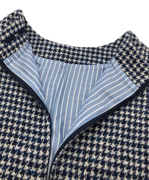 45R（フォーティファイブ・アール）45R (フォーティファイブ・アール) 千鳥柄ワンピース ブルーの古着・服飾アイテム