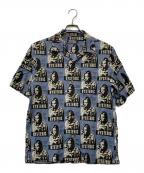 Hysteric Glamourヒステリックグラマー）の古着「総柄FICTIONシャツ」｜ネイビー