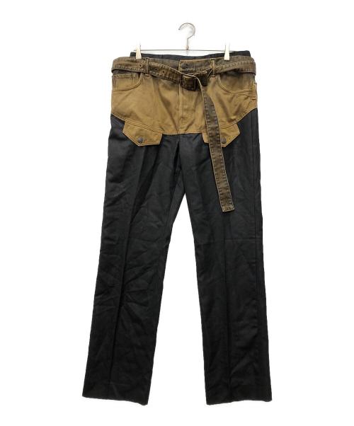 Acne studios（アクネ ストゥディオズ）ACNE STUDIOS (アクネ ストゥディオス) BLACK & TAN BELTED TROUSERS ブラック サイズ:48の古着・服飾アイテム