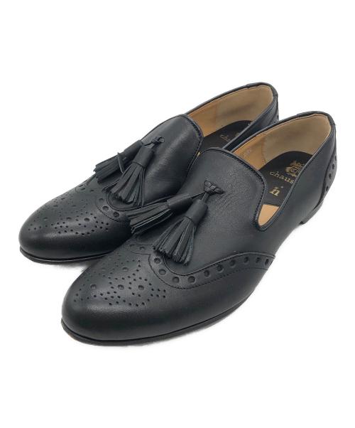 chausser（ショセ）chausser (ショセ) ローファー ウイングチップタッセルレザー ブラック サイズ:23 1/2の古着・服飾アイテム