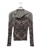 PLEATS PLEASEプリーツプリーズ）の古着「総柄カーディガン」｜グレー