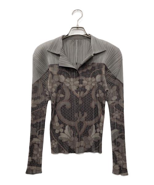 PLEATS PLEASE（プリーツプリーズ）PLEATS PLEASE (プリーツプリーズ) 総柄カーディガン グレー サイズ:3の古着・服飾アイテム