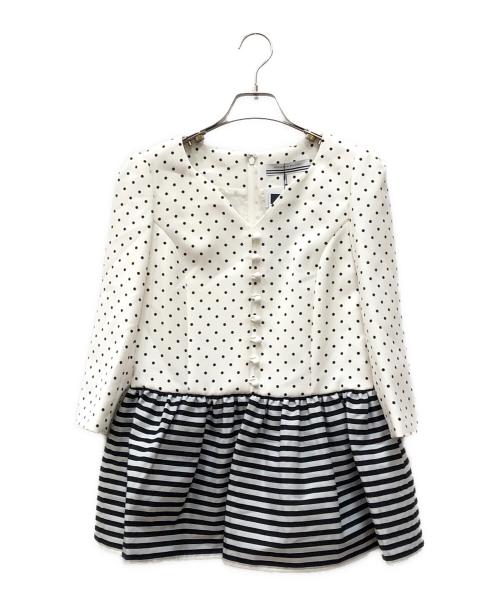 BORDERS at BALCONY（ボーダーズアットバルコニー）BORDERS AT BALCONY (ボーダーズアットバルコニー) ボーダーペプラムフレアブラウス ホワイト サイズ:36 未使用品の古着・服飾アイテム