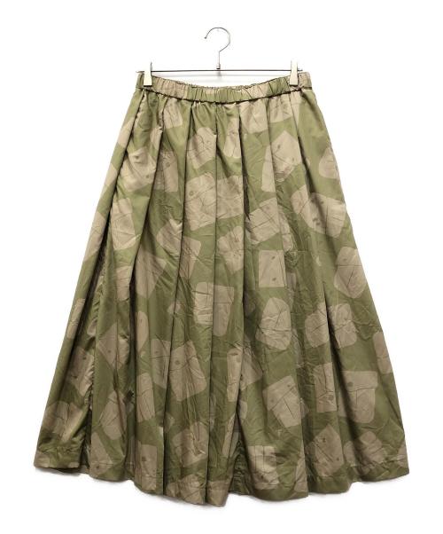 BLACK COMME des GARCONS（ブラックコムデギャルソン）BLACK COMME des GARCONS (ブラックコムデギャルソン) Filip Pagowski 総柄ギャザーイージースカート カーキ サイズ:Mの古着・服飾アイテム